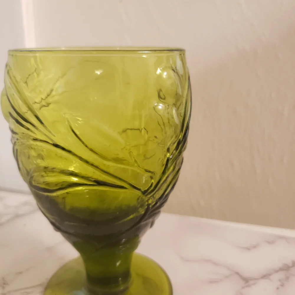 IVV Italy Green Pressed Glass With Olives Branches Goblet